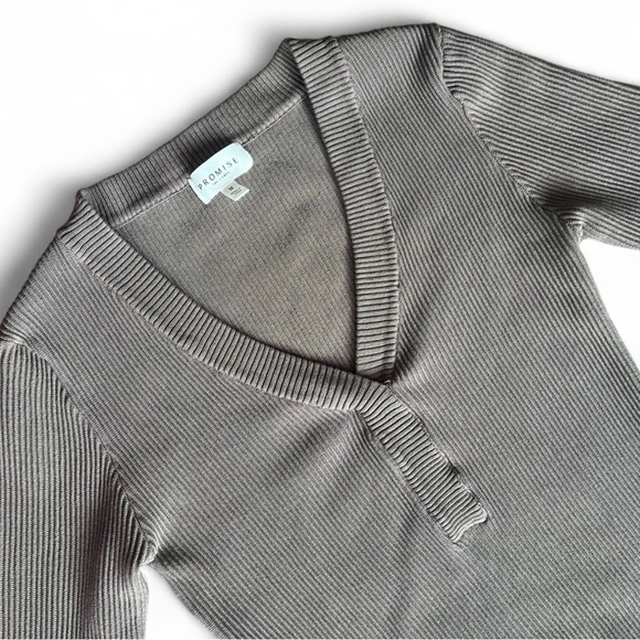 Promise Gray Ribbed Henley Top - Picture 2 of 4